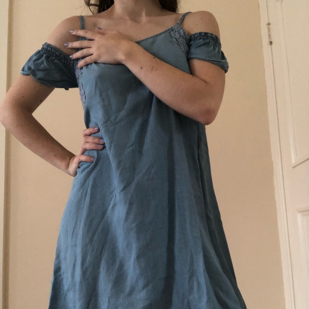 Blue off the shoulder dress
